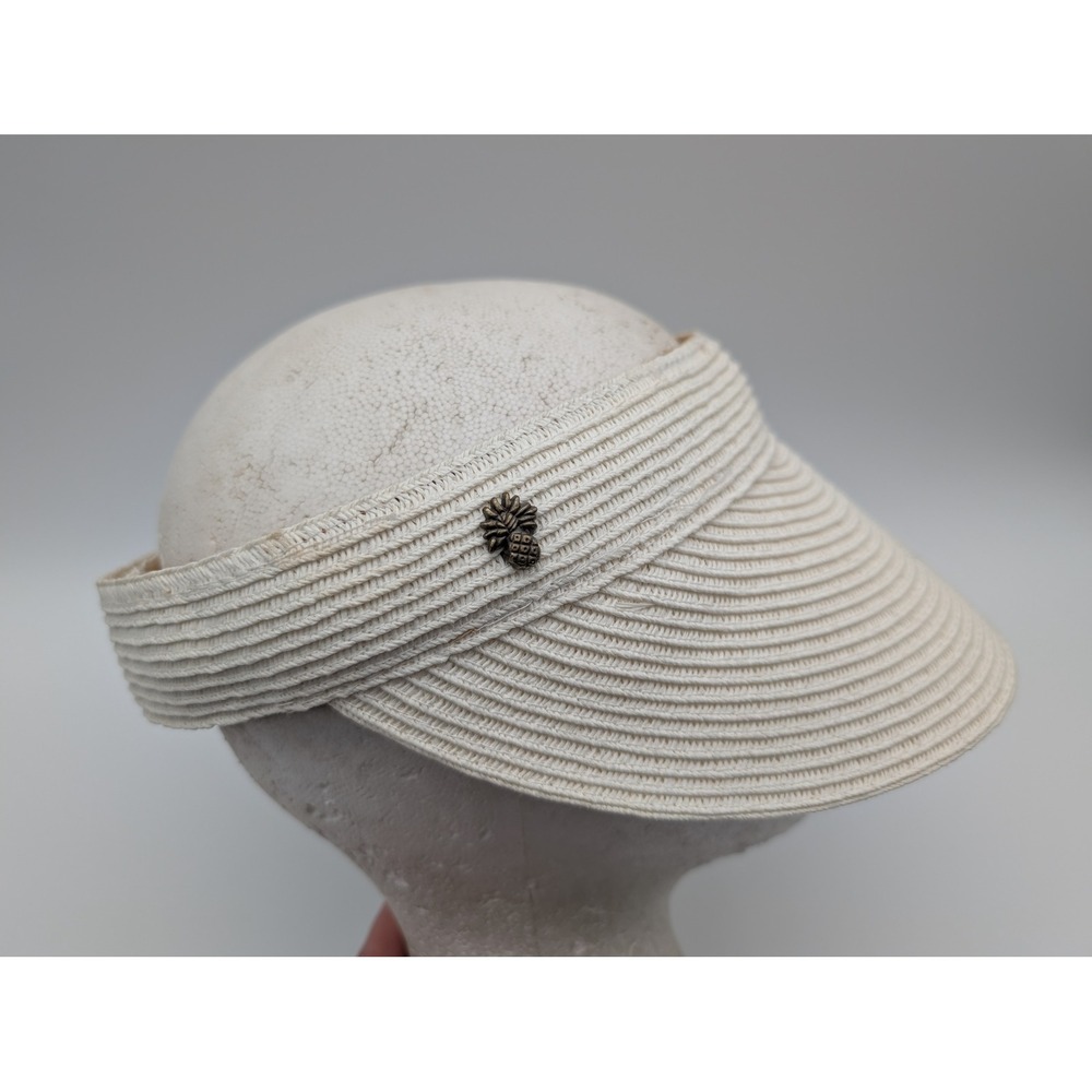 Tommy Bahama Womens Straw Visor Hat Cream Pineapple Bronze Logo One Size